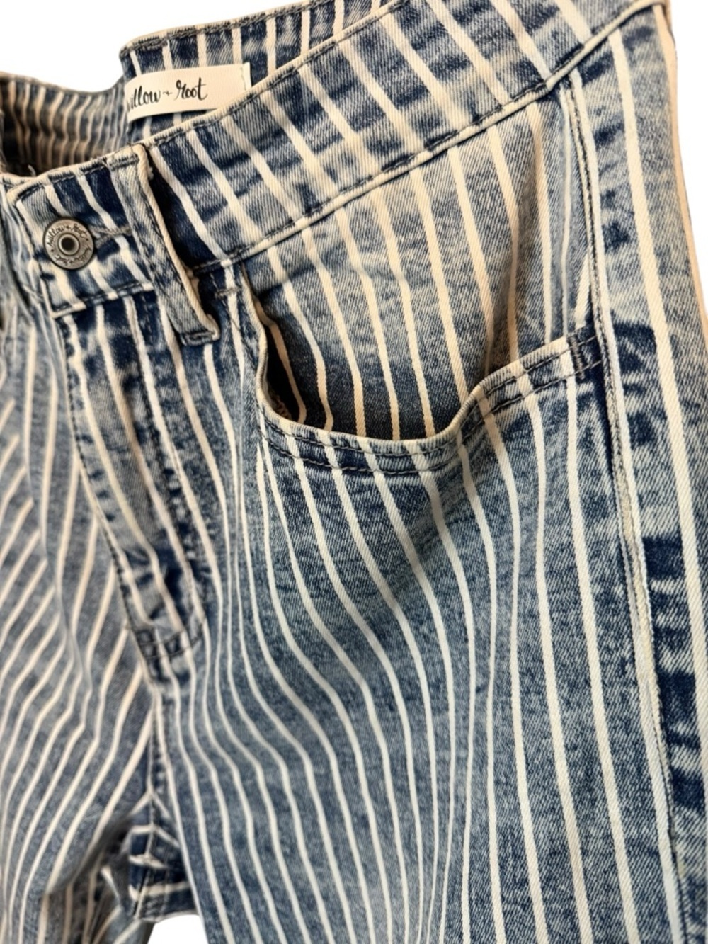 Willow & Root Striped Flare Jeans Women’s 25x32 High Rise Wide Leg Denim Boho - Picture 4 of 10